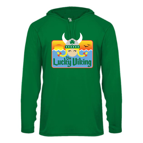 Load image into Gallery viewer, The Lucky Viking -  Adult LS Performance Tee with Hood
