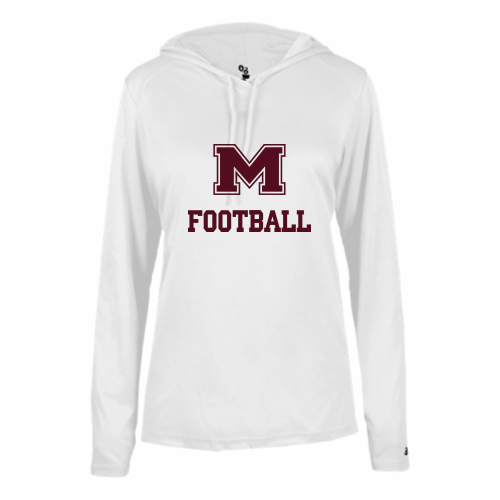 Load image into Gallery viewer, Milford Football - Ladies LS Performance Tee with Hood
