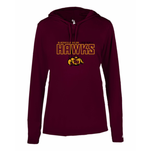 Load image into Gallery viewer, Blackville Hilda Football - Ladies LS Performance Tee with Hood
