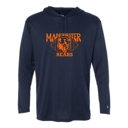 Manchester Bears Football -  Adult LS Performance Tee with Hood