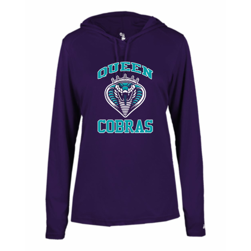 Queen Cobras - Ladies LS Performance Tee with Hood