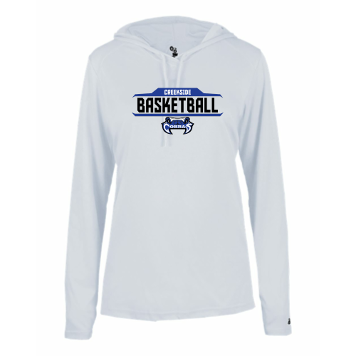 Creekside Cobra Basketball Silver - Ladies LS Performance Tee with Hood
